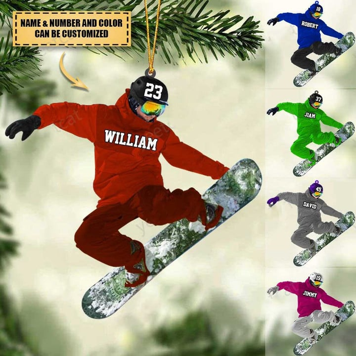 Custom Snowboarding Acrylic Christmas Ornament, Personalized Snowboarding Athletes, Skis Acrylic Ornament For Snowboarding Lover,Christmas