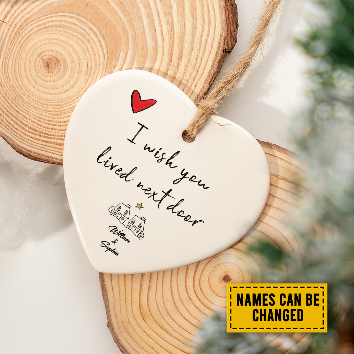 Personalized Couple Ceramic Christmas Ornament - I Wish You Lived Next Door Ceramic Ornament, Perfect Gift For Couple, Holiday Decor