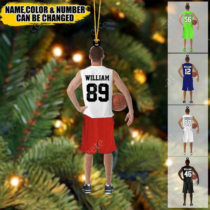 Custom Basketball Acrylic Christmas Ornament, Personalized Basketball Man, Basketball Boy Holding Acrylic Ornament For Basketball Lover