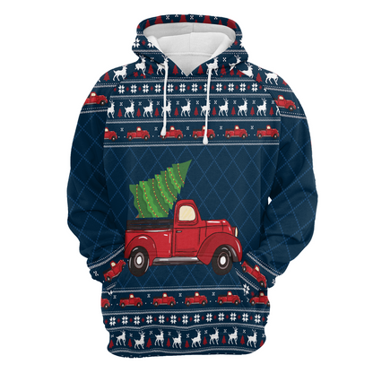 Red Truck Premium Christmas Hoodie, Vintage Red Truck Christmas Unisex Hoodie For Men & Women - Perfect Gift For Christmas, Friends, Family