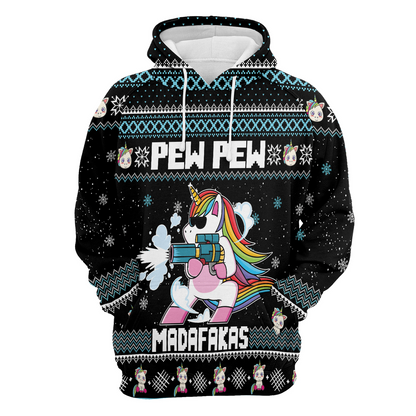 Unicorn Xmas Premium Christmas Hoodie, Unicorn Pew Pew Madafakas Funny Unisex Hoodie For Men & Women - Perfect Gift For Christmas, Unicorn Lovers
