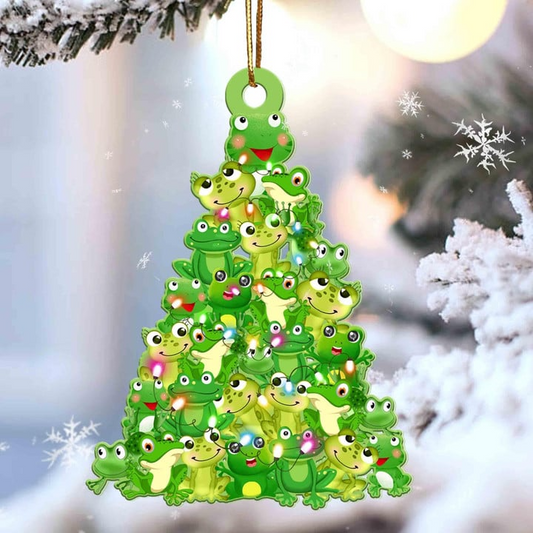 Custom Frog Acrylic Christmas Ornament, Personalized Cartoon Frog Christmas Tree Shaped Christmas Acrylic Ornament for Frog Lover
