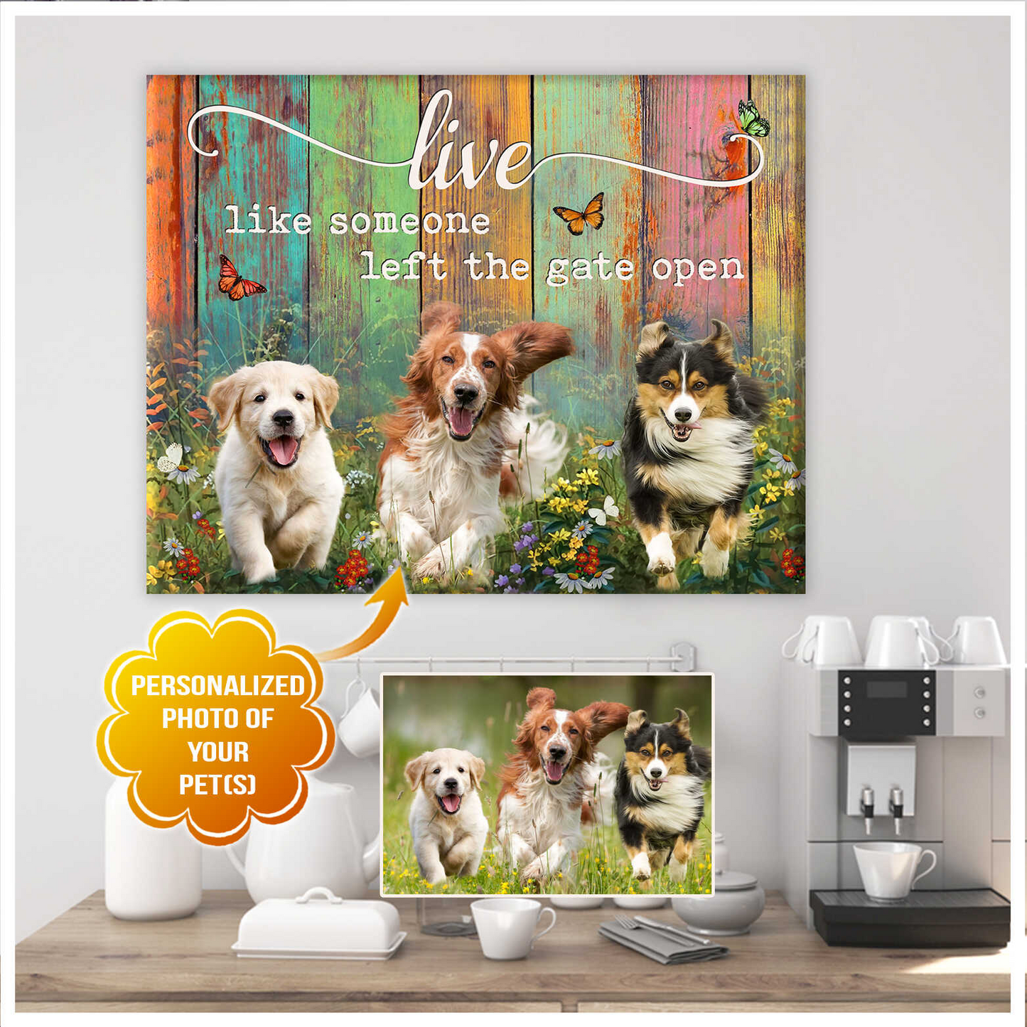 Personalized Dog Landscape Canvas, Live like someone left the gate open Canvas, Custom Your Pet Photo, Perfect Gift For Dog Lovers, Friend, Family