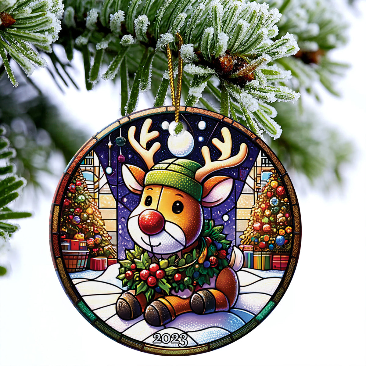 Rudolph Ceramic Christmas Ornament - Christmas 2023 Rudolph Circle Ceramic Ornament, Gift For Christmas, Holiday Decor