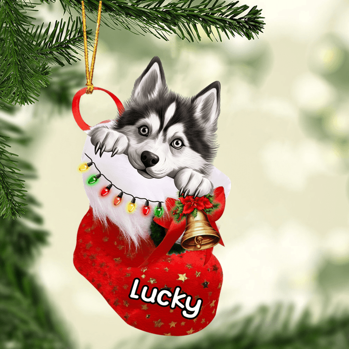 Custom Dog Acrylic Christmas Ornament, Personalized Siberian Husky In Stocking Christmas Acrylic Ornament for Dog Lover, New Year