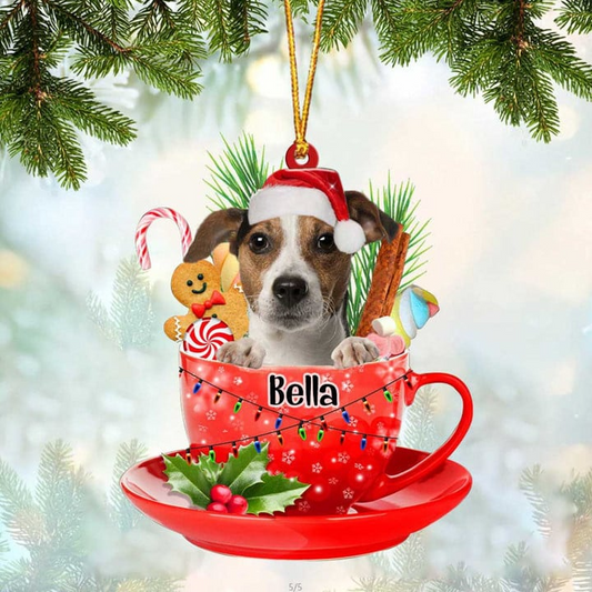 Custom Dog Acrylic Christmas Ornament, Personalized Jack Russell Terrier & Santa Hat In Red Cup Acrylic Ornament for Dog Lover, Christmas