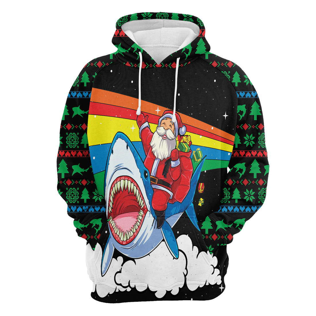 Shark Premium Christmas Hoodie, Santa Riding Shark Christmas Colorful Unisex Hoodie For Men & Women - Perfect Gift For Christmas, Shark Lover