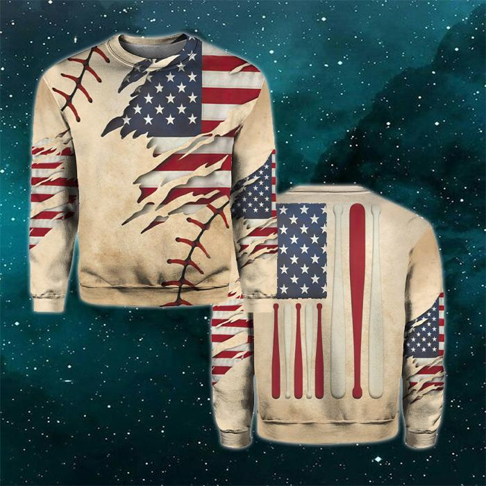 Vintage American Baseball Bat Flag Sweater, Ugly Sweater For Men & Women, Perfect Outfit For Christmas New Year Autumn Winter
