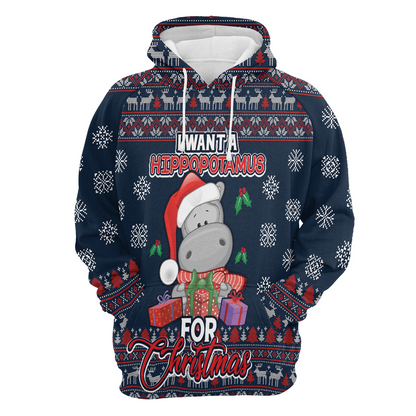 Hippopotamus Premium Christmas Hoodie, I Want A Hippopotamus For Christmas Unisex Hoodie For Men & Women - Perfect Gift For Christmas, Family, Hippopotamus Lover