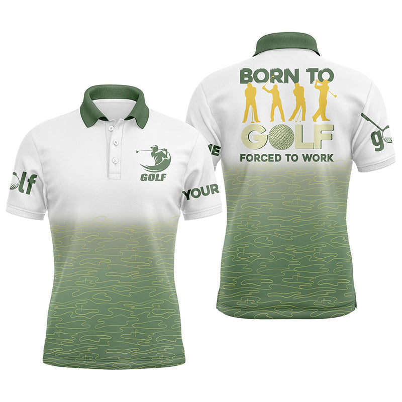 Golf Men Polo Shirt - Green Pattern Custom Name Apparel - Born To Golf Forced To Work - Personalized Gift For Golf Lover, Team