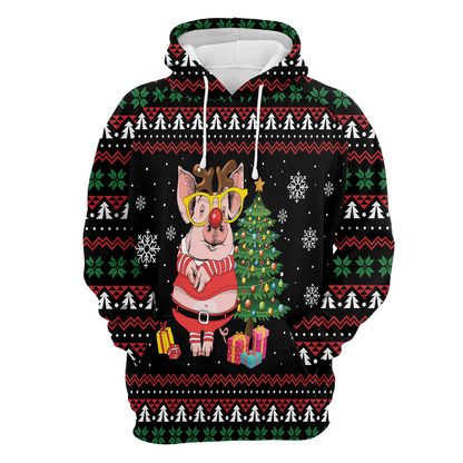 Pig Premium Christmas Hoodie, Pig Reindeer Unisex Hoodie For Men & Women - Perfect Gift For Christmas, Pig Lover
