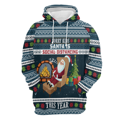 Santa Premium Christmas Hoodie, Santa Is Social Distancing Unisex Hoodie For Men & Women - Perfect Gift For Christmas, Friends, Family