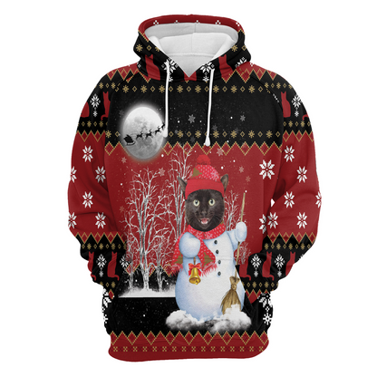 Black Cat Xmas Premium Christmas Hoodie, Black Cat Snowman Unisex Hoodie For Men & Women - Perfect Gift For Christmas, Black Cat Lovers