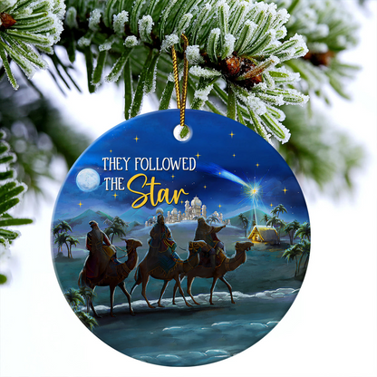 Night In Desert Ceramic Christmas Ornament - They Followed The Star Circle Ceramic Ornament, Perfect Gift For Christmas, Holiday Decor