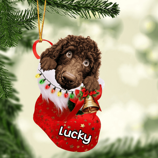 Custom Dog Acrylic Christmas Ornament, Personalized Irish Water Spaniel In Stocking Christmas Acrylic Ornament for Dog Lover, New Year