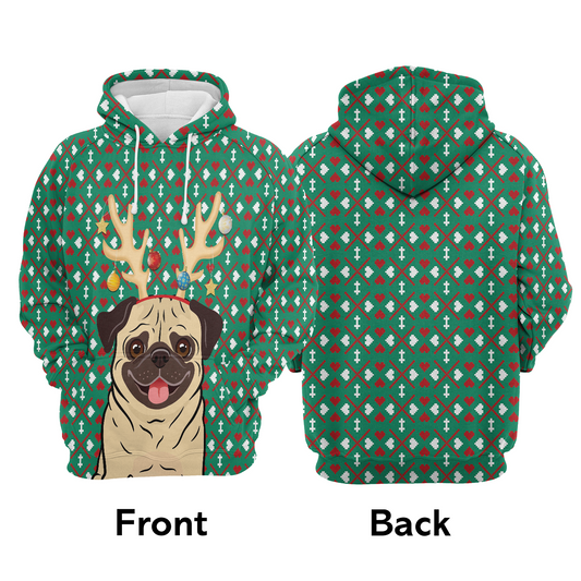 Reindeer Pug Pullover Premium Hoodie , Perfect Outfit For Men And Women On Christmas New Year Autumn Winter