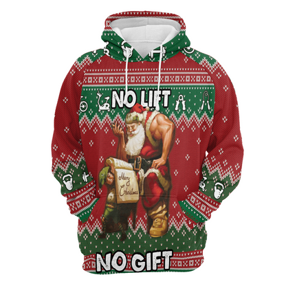 Santa Gym Premium Christmas Hoodie, No Lift No Gift Christmas Unisex Hoodie For Men & Women - Perfect Gift For Christmas, Family, Gymer