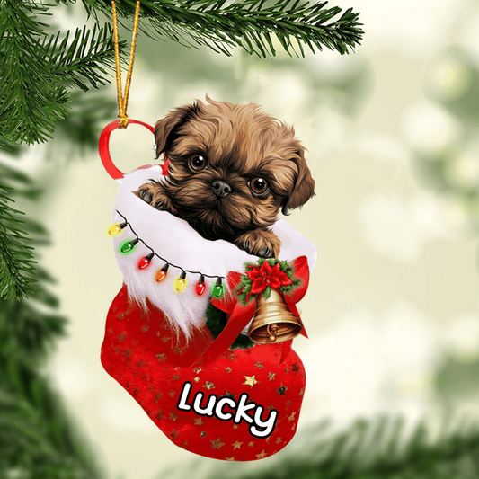 Custom Dog Acrylic Christmas Ornament, Personalized Brussels Griffo In Stocking Christmas Acrylic Ornament for Dog Lover, New Year