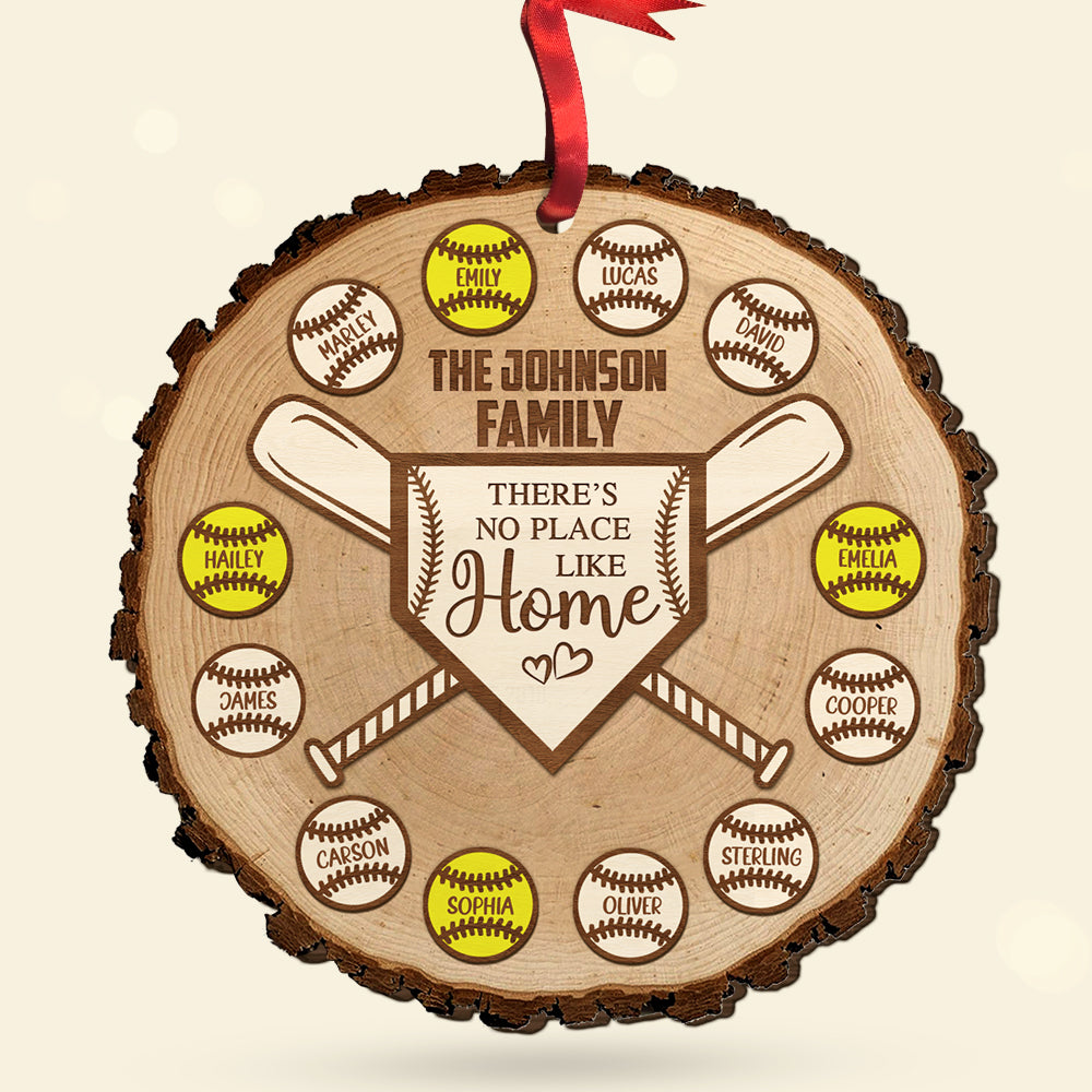 Custom Baseball Wooden Ornament, Personalized There's No Place Like Home Wooden Ornament - Perfect Gift For Baseball Lover, Christmas, New Year