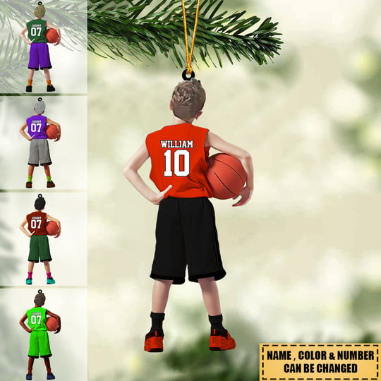 Custom Basketball Acrylic Christmas Ornament, Personalized Kids Little Boy Basketball Acrylic Ornament For Basketball Lover, Christmas