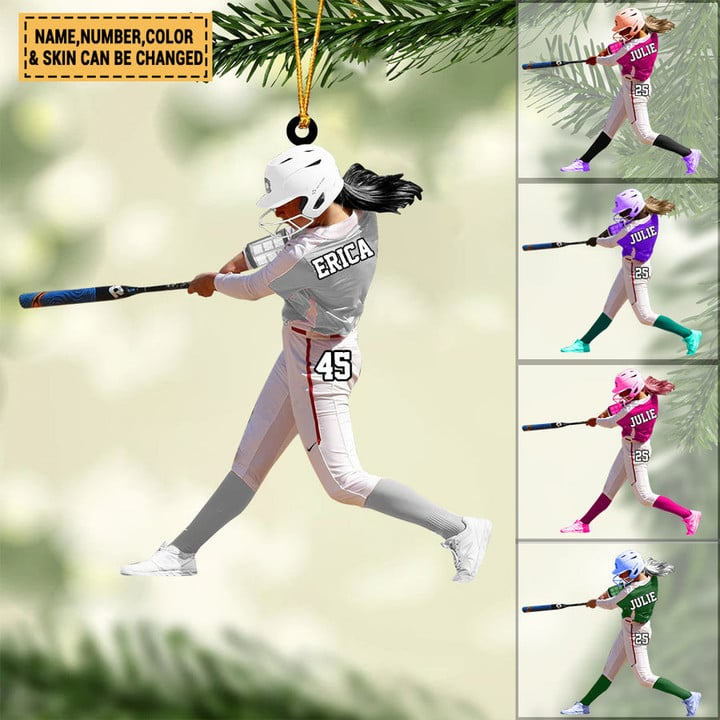 Custom Baseball Acrylic Christmas Ornament, Personalized Female Softball, Baseball Girl Batter Acrylic Ornament For Baseball Lover