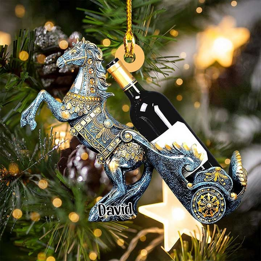 Custom Acrylic Christmas Ornament, Personalized Horse and Wine Acrylic Ornament For Horse and Wine Lover,Christmas,New Year