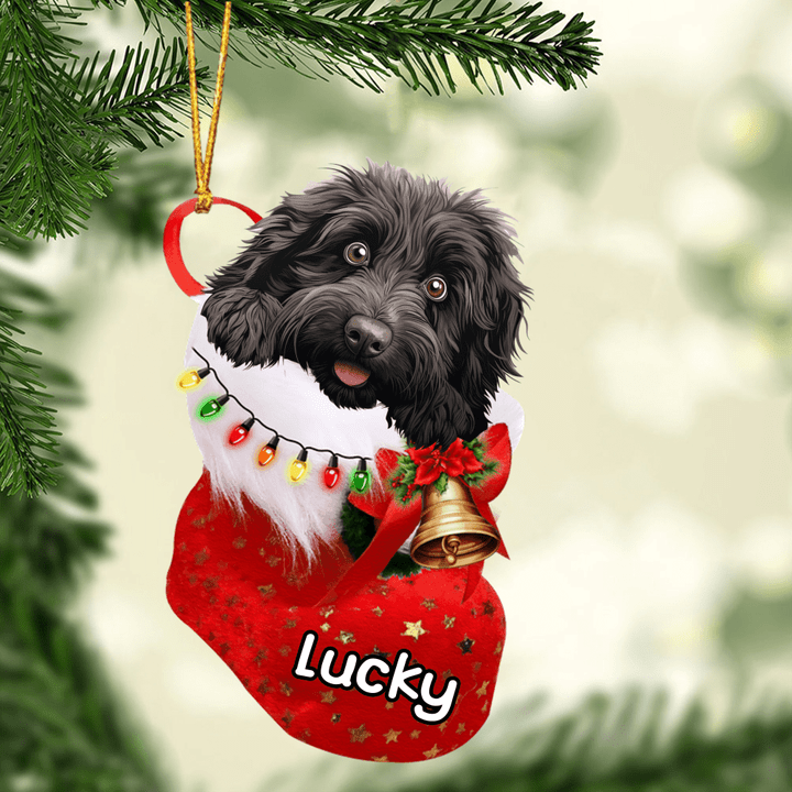 Custom Dog Acrylic Christmas Ornament, Personalized Cute Puli Dog In Stocking Christmas Acrylic Ornament for Dog Lover, New Year