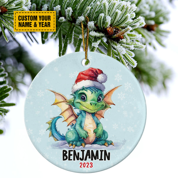 Personalized Dinosaurs Ceramic Christmas Ornament - Cute Dinosaurs Christmas Customized Ceramic Ornament, Perfect Gift For Christmas