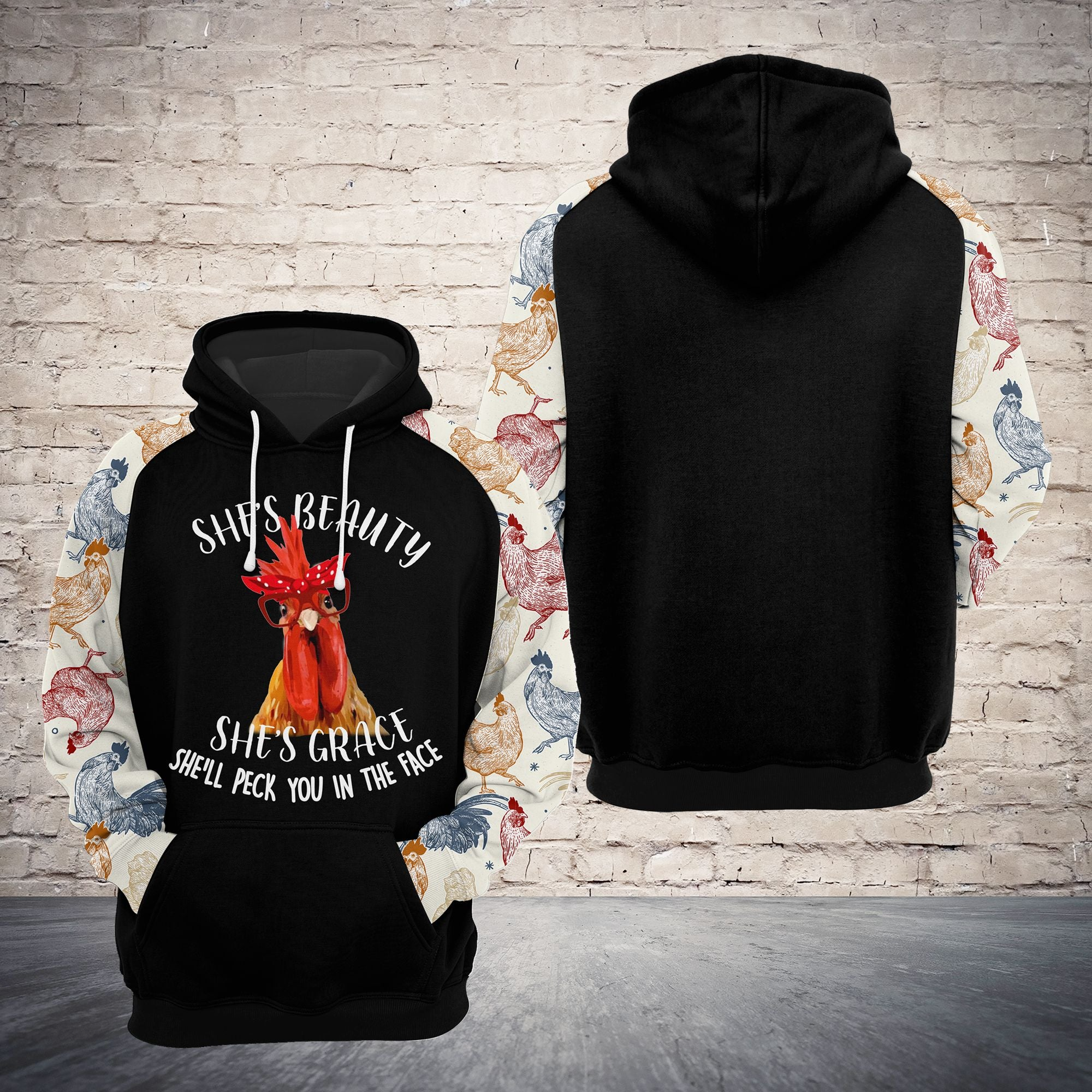 Chicken Pullover Premium Hoodie She's Beauty She's Grace, Perfect Outfit For Men And Women On Christmas New Year Autumn Winter