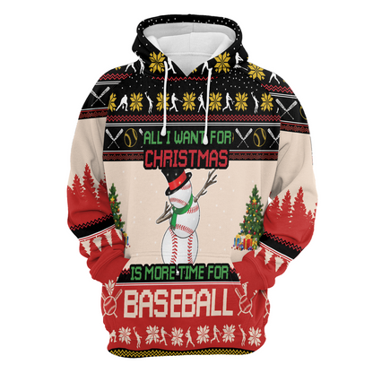 Baseball Premium Christmas Hoodie, All I Want For Christmas Is More Time For Baseball Unisex Hoodie For Men & Women - Perfect Gift For Christmas, Baseball Lovers