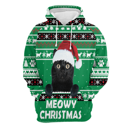 Black Cat Premium Christmas Hoodie, Meowy Black Cat Christmas Unisex Hoodie For Men & Women - Perfect Gift For Christmas, Black Cat Lovers