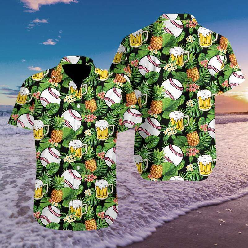 Baseball Hawaiian Shirt, Baseball Beer & Pineapple Hawaiian Shirt For Men & Woman, Perfect Gift For Baseball Lovers