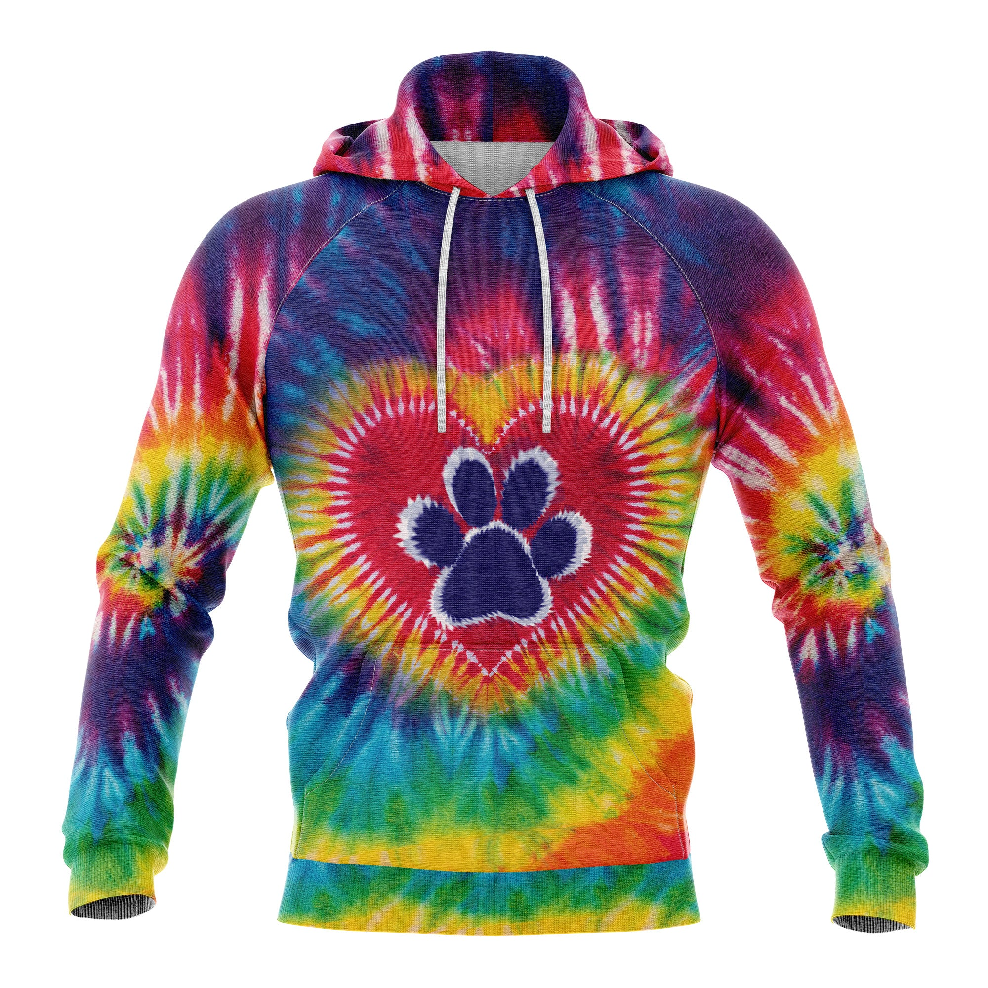 Tie Dye Dog Paw Pullover Premium Hoodie, Perfect Outfit For Men And Women On Christmas New Year Autumn Winter