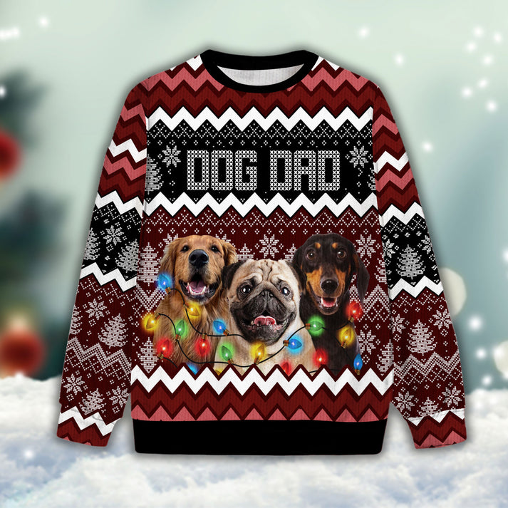 Custom Pet Sweater - Personalized Dog Photo Ugly Sweater, Funny Sweater Dog Dad Wine Color, Perfect Gift For Dog Lovers, Friend, Family