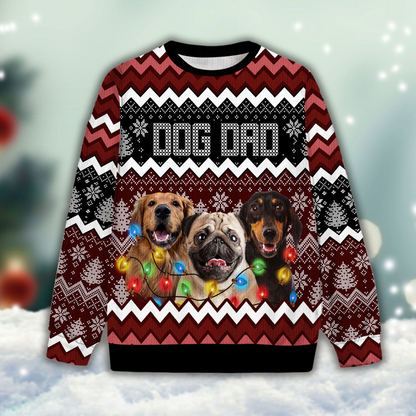 Custom Pet Sweater - Personalized Dog Photo Ugly Sweater, Funny Sweater Dog Dad Wine Color, Perfect Gift For Dog Lovers, Friend, Family
