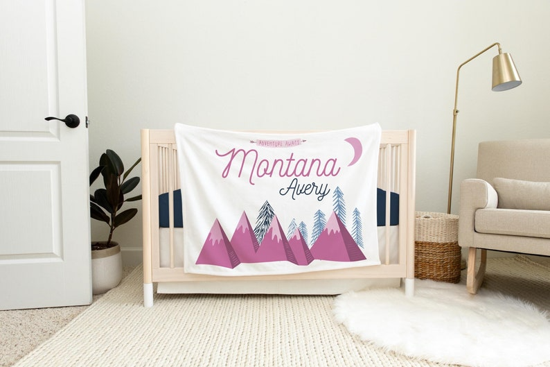 Woodland Theme Baby Milestone Blanket With Customized Name For Baby Girl Nursery, Daughter, Granddaughter