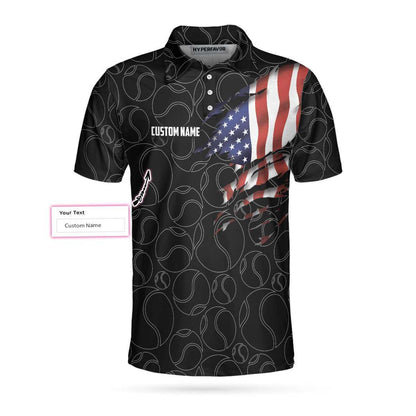 Tennis American Flag Custom Name Polo Shirt, Personalized American Flag Tennis Polo Shirt For Men, Tennis Gift For Male Players - Perfect Gift For Men - Amzanimalsgift