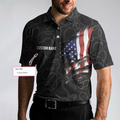Tennis American Flag Custom Name Polo Shirt, Personalized American Flag Tennis Polo Shirt For Men, Tennis Gift For Male Players - Perfect Gift For Men - Amzanimalsgift