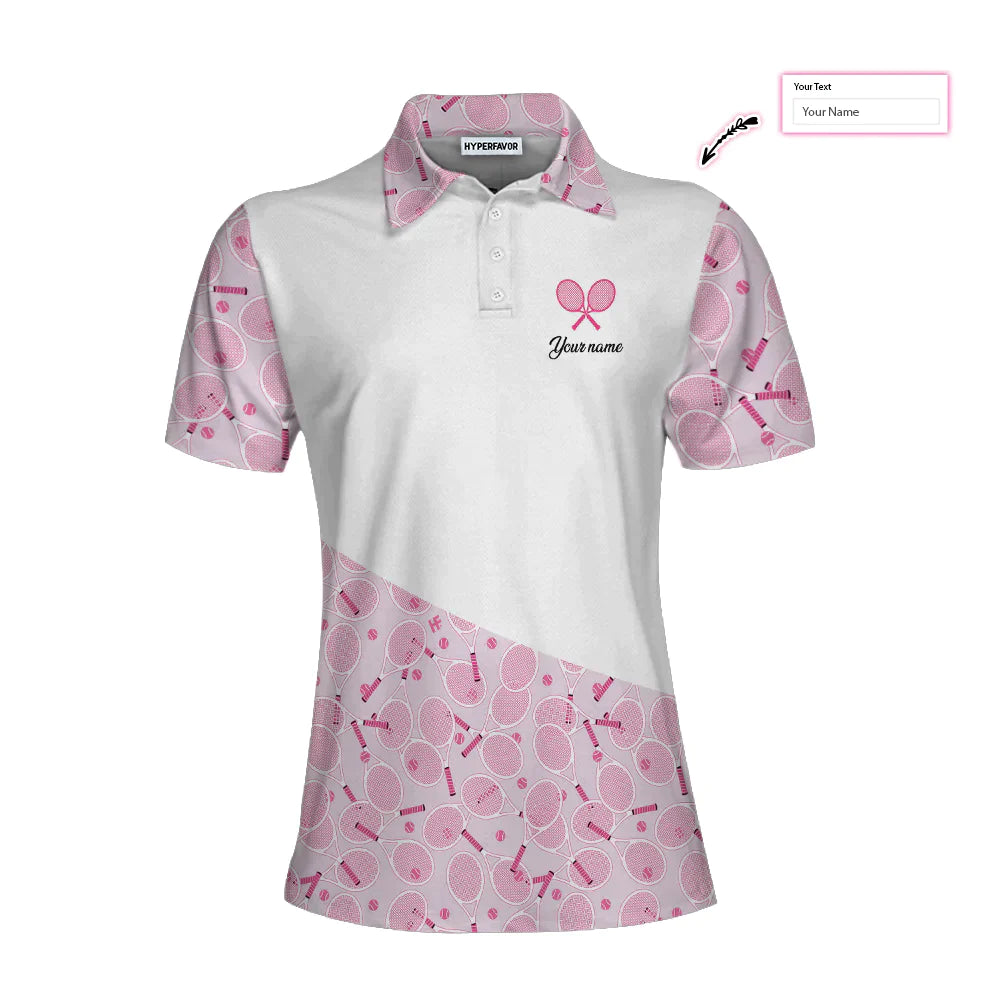 Tennis Custom Name Women Polo Shirt, I Play Tennis Like A Girl, White And Pink Tennis Personalized Women Polo Shirts, Gift For Ladies, Tennis Lovers - Amzanimalsgift
