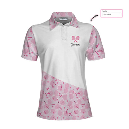 Tennis Custom Name Women Polo Shirt, I Play Tennis Like A Girl, White And Pink Tennis Personalized Women Polo Shirts, Gift For Ladies, Tennis Lovers - Amzanimalsgift