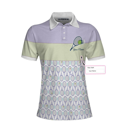 Tennis Custom Name Women Polo Shirt, Tennis In Purple Pattern Personalized Women Polo Shirts, Best Gift For Ladies, Tennis Lovers, Female Players - Amzanimalsgift