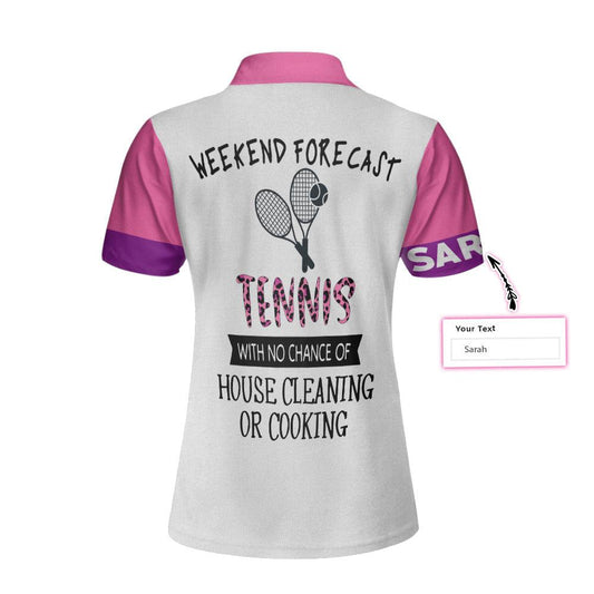 Tennis Custom Name Women Polo Shirt, Weekend Forecast Tennis Personalized Pink Leopard Tennis Women Polo Shirts, Best Gift For Ladies, Tennis Lovers - Amzanimalsgift