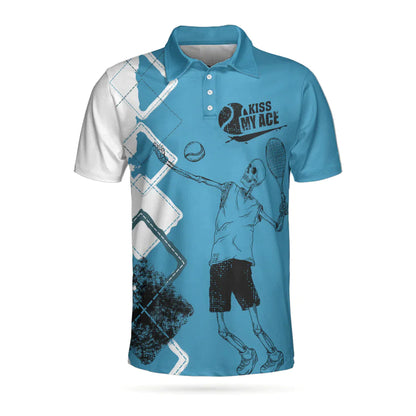Tennis Men Polo Shirt, Argyle Pattern Skeleton Tennis Player, Kiss My Ace Tennis Polo Shirt For Men - Best Gift For Tennis Players, Tennis Lovers - Amzanimalsgift