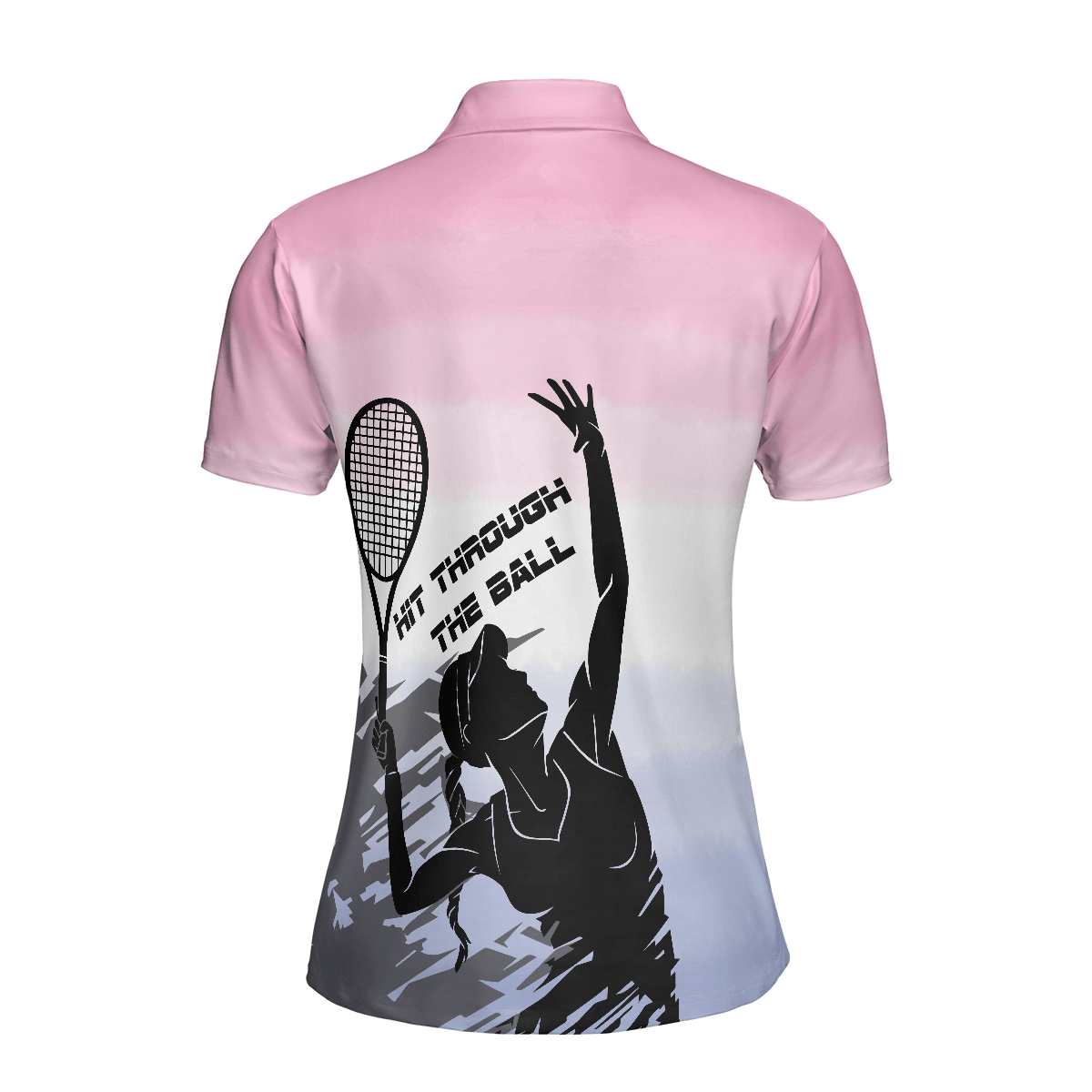 Tennis Women Polo Shirt, Black White Girl Plays Tennis, Hit Through The Tennis Ball Dip-dyed Pink Women Polo Shirts, Gift For Ladies, Tennis Lovers - Amzanimalsgift