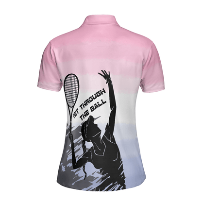 Tennis Women Polo Shirt, Black White Girl Plays Tennis, Hit Through The Tennis Ball Dip-dyed Pink Women Polo Shirts, Gift For Ladies, Tennis Lovers - Amzanimalsgift
