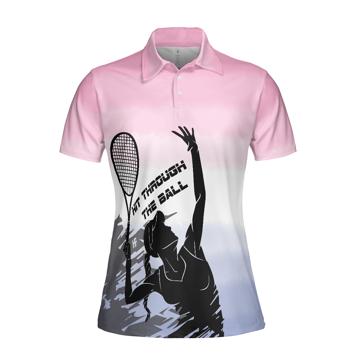Tennis Women Polo Shirt, Black White Girl Plays Tennis, Hit Through The Tennis Ball Dip-dyed Pink Women Polo Shirts, Gift For Ladies, Tennis Lovers - Amzanimalsgift