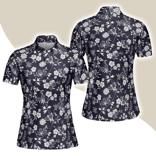 Tennis Women Polo Shirt, Floral Elegant Tennis Rackets Women Polo Shirts, Best Gift For Tennis Lovers, Ladies, Tennis Players - Amzanimalsgift