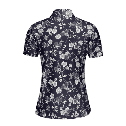 Tennis Women Polo Shirt, Floral Elegant Tennis Rackets Women Polo Shirts, Best Gift For Tennis Lovers, Ladies, Tennis Players - Amzanimalsgift