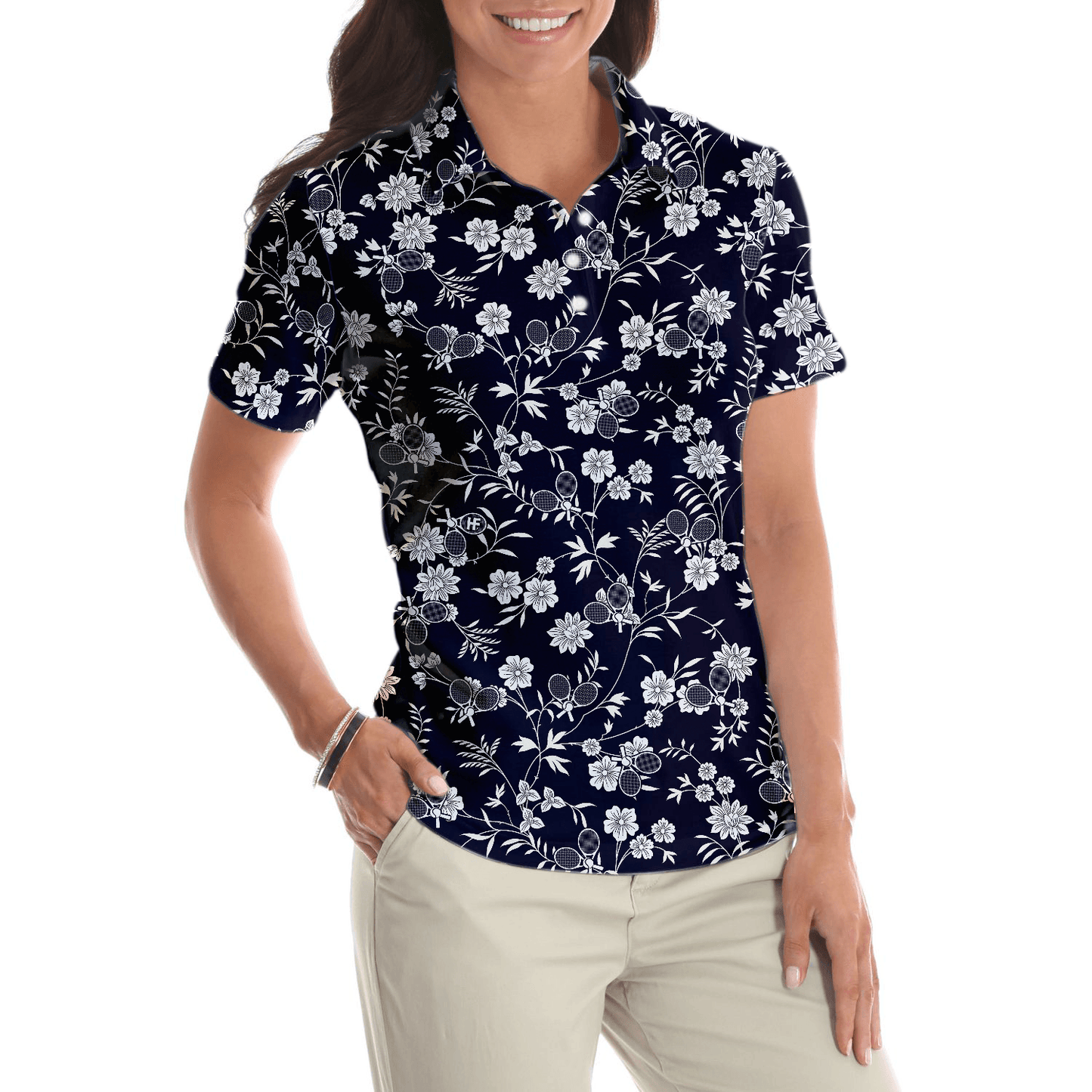 Tennis Women Polo Shirt, Floral Elegant Tennis Rackets Women Polo Shirts, Best Gift For Tennis Lovers, Ladies, Tennis Players - Amzanimalsgift