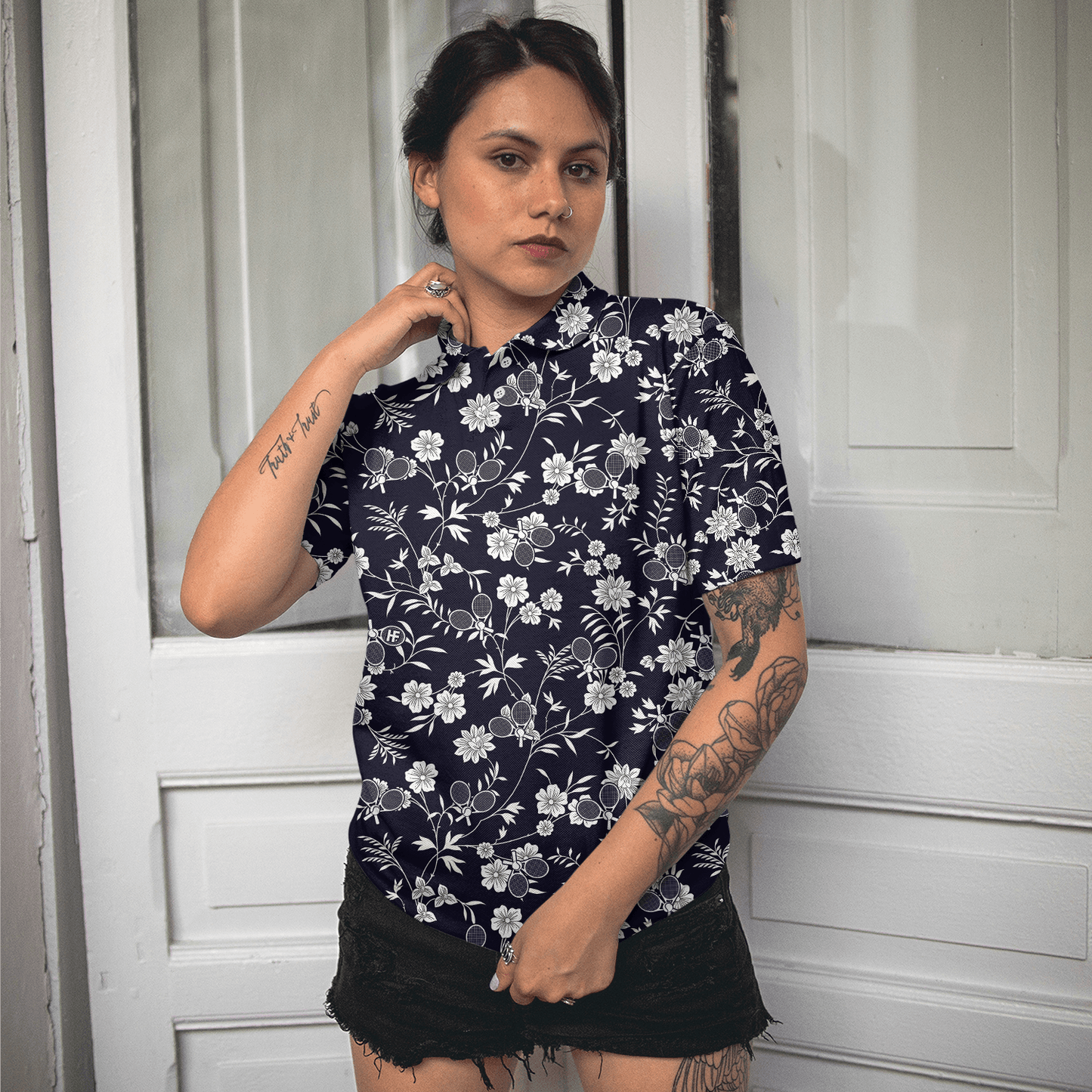 Tennis Women Polo Shirt, Floral Elegant Tennis Rackets Women Polo Shirts, Best Gift For Tennis Lovers, Ladies, Tennis Players - Amzanimalsgift